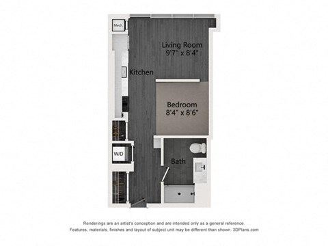 Floor plan for studio, 1 bath, 473 sqft