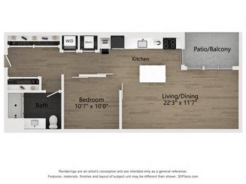 Floor plan for studio, 1 bath, 802 sqft