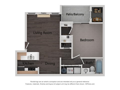 Floor plan for 1 bed, 1 bath, 793 sqft
