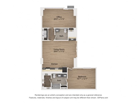 Floor plan for 1 bed, 1 bath, 1189 sqft