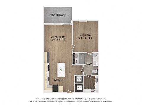 Floor plan for 1 bed, 1 bath, 752 sqft
