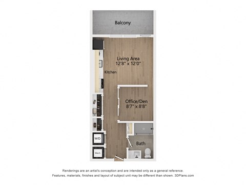 Floor plan for studio, 1 bath, 515 sqft