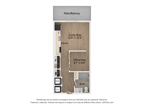 Floor plan for studio, 1 bath, 515 sqft