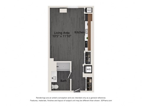 Floor plan for studio, 1 bath, 502 sqft