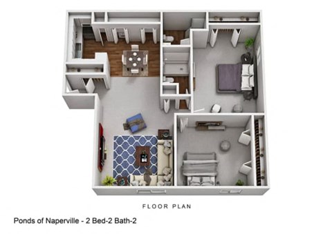 Floor plan for 2 beds, 2 baths, 1000 sqft
