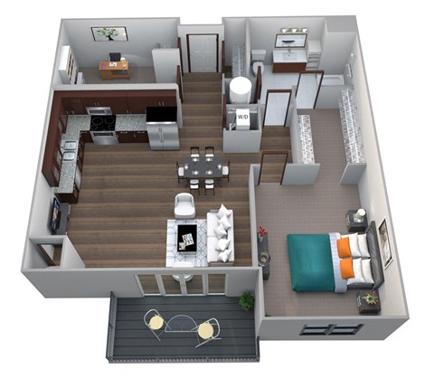 Floor plan for 1 bed, 1 bath, 989 sqft