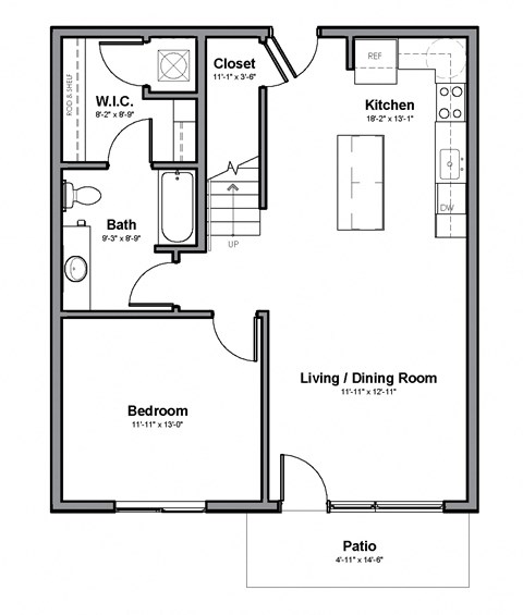 Floor plan for 2 beds, 2 baths, 1677 sqft