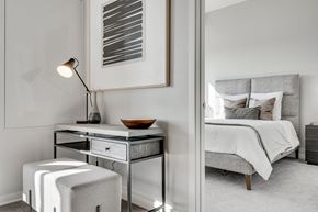 Woodbury townhouse for rent - Doorway of furnished bedroom at Aspire at CityPlace in Woodbury MN 55125