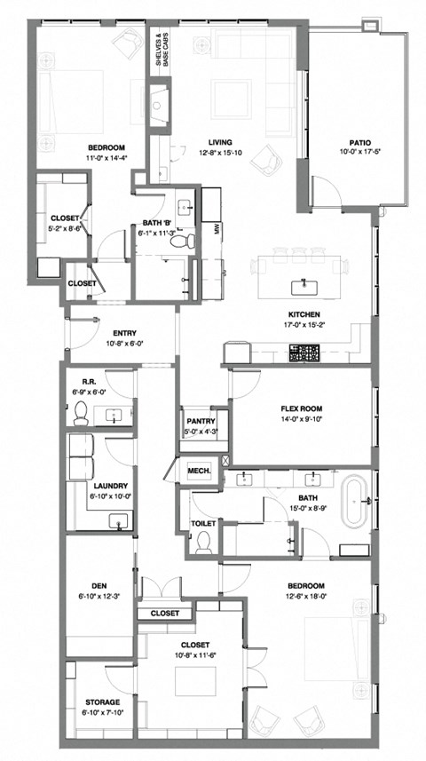 Floor plan for 2 beds, 2 baths, 2145 sqft