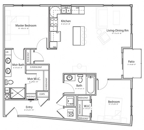 Floor plan for 2 beds, 2 baths, 1084 sqft
