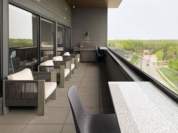Scenic cityscape views from the top floor sky deck