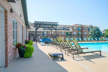 Sundeck with lounge chairs and outdoor games