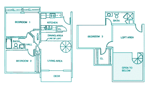 Floor plan for 3 beds, 2 baths, 1333 sqft