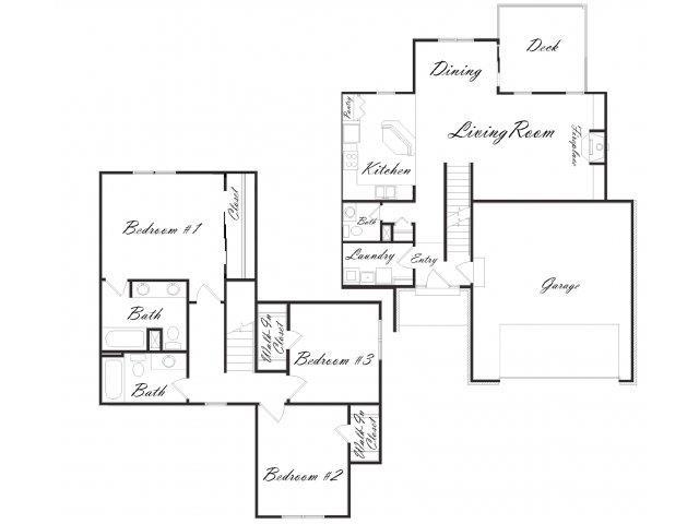 Floor plan for 3 beds, 2 baths, 1690 sqft
