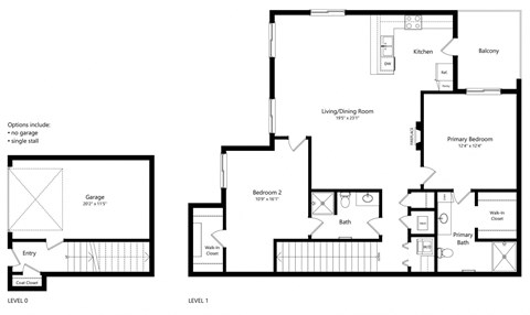 Floor plan for 2 beds, 2 baths, 1181 sqft