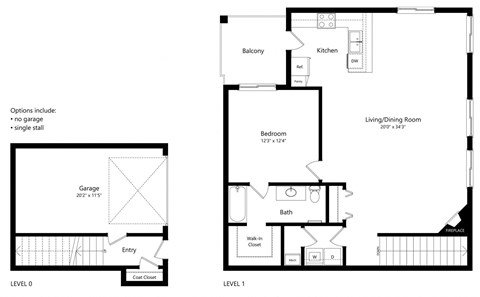 Floor plan for 1 bed, 1 bath, 1038 sqft