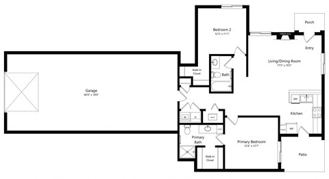 Floor plan for 2 beds, 2 baths, 1139 sqft