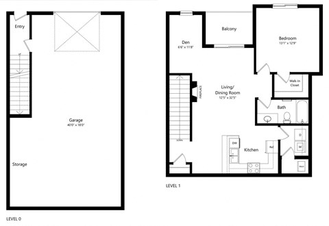 Floor plan for 1 bed, 1 bath, 891 sqft