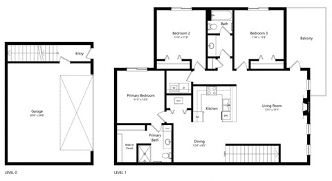Floor plan for 3 beds, 2 baths, 1418 sqft