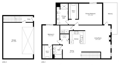Floor plan for 2 beds, 2 baths, 1418 sqft