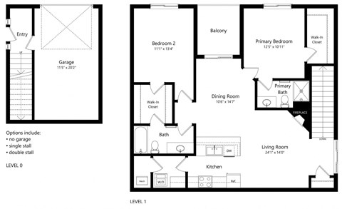 Floor plan for 2 beds, 2 baths, 1118 sqft