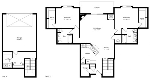 Floor plan for 2 beds, 2 baths, 1705 sqft