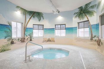 Pinebrook indoor hot tub and mural