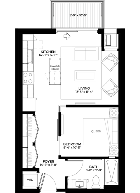 Floor plan for studio, 1 bath, 530 sqft