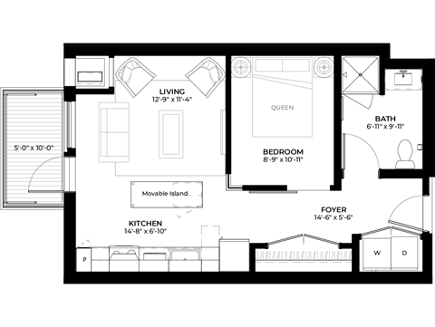 Floor plan for studio, 1 bath, 531 sqft