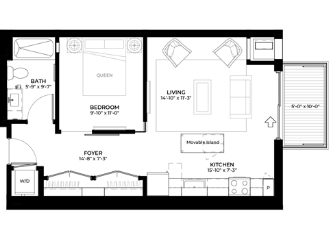 Floor plan for studio, 1 bath, 574 sqft