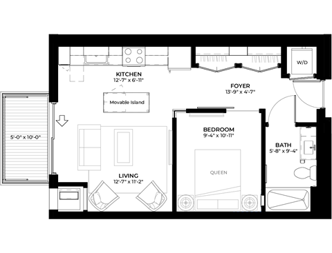 Floor plan for studio, 1 bath, 517 sqft