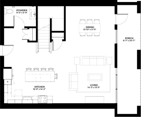 Floor plan for 2 beds, 2.5 baths, 1897 sqft