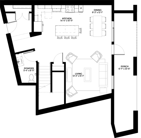 Floor plan for 2 beds, 2.5 baths, 1725 sqft