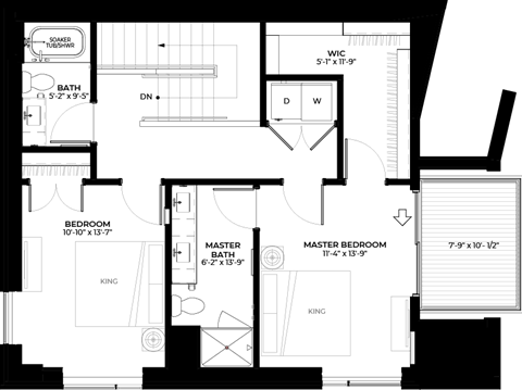 Floor plan for 2 beds, 2.5 baths, 1553 sqft