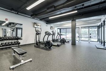 Exteriors-cardio equipment and free weights in our fitness center