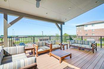 Outdoor lounge areas with fireplaces