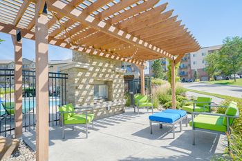 Outdoor lounge areas with fireplaces