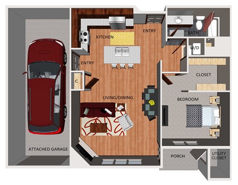 Floor plan for 1 bed, 1 bath, 818 sqft
