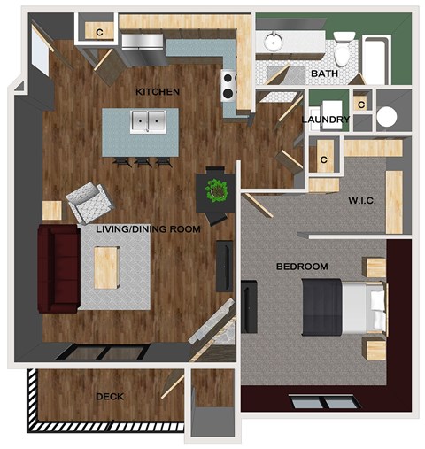 Floor plan for 1 bed, 1 bath, 803 sqft