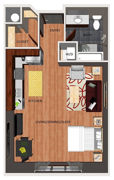 Floor plan for studio, 1 bath, 539 sqft