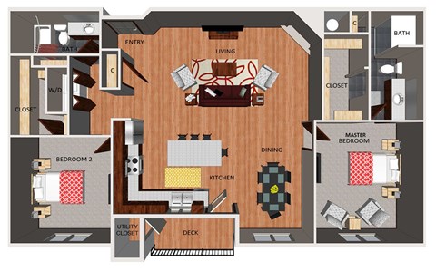 Floor plan for 2 beds, 2 baths, 1432 sqft