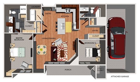 Floor plan for 2 beds, 2 baths, 1160 sqft