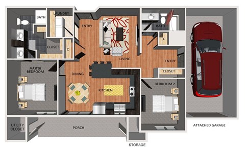 Floor plan for 2 beds, 2 baths, 1133 sqft
