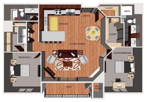 Floor plan for 2 beds, 2 baths, 1246 sqft