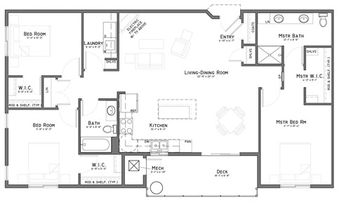 Floor plan for 3 beds, 2 baths, 1459 sqft