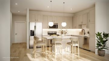 Omaha townhouse for rent - A modern kitchen with a dining table and chairs.