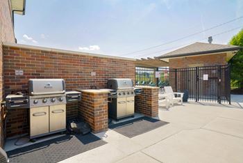 Community grills and picnic tables