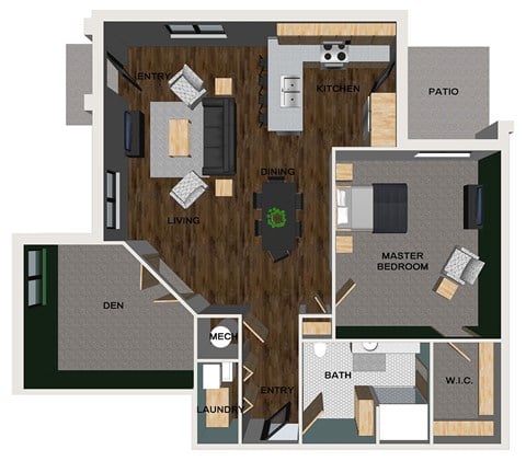 Floor plan for 1 bed, 1 bath, 1121 sqft