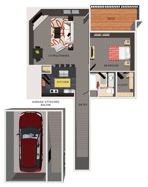 Floor plan for 1 bed, 1 bath, 755 sqft