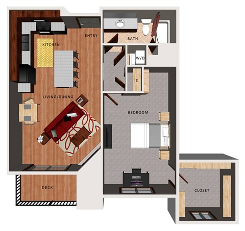 Floor plan for 1 bed, 1 bath, 815 sqft